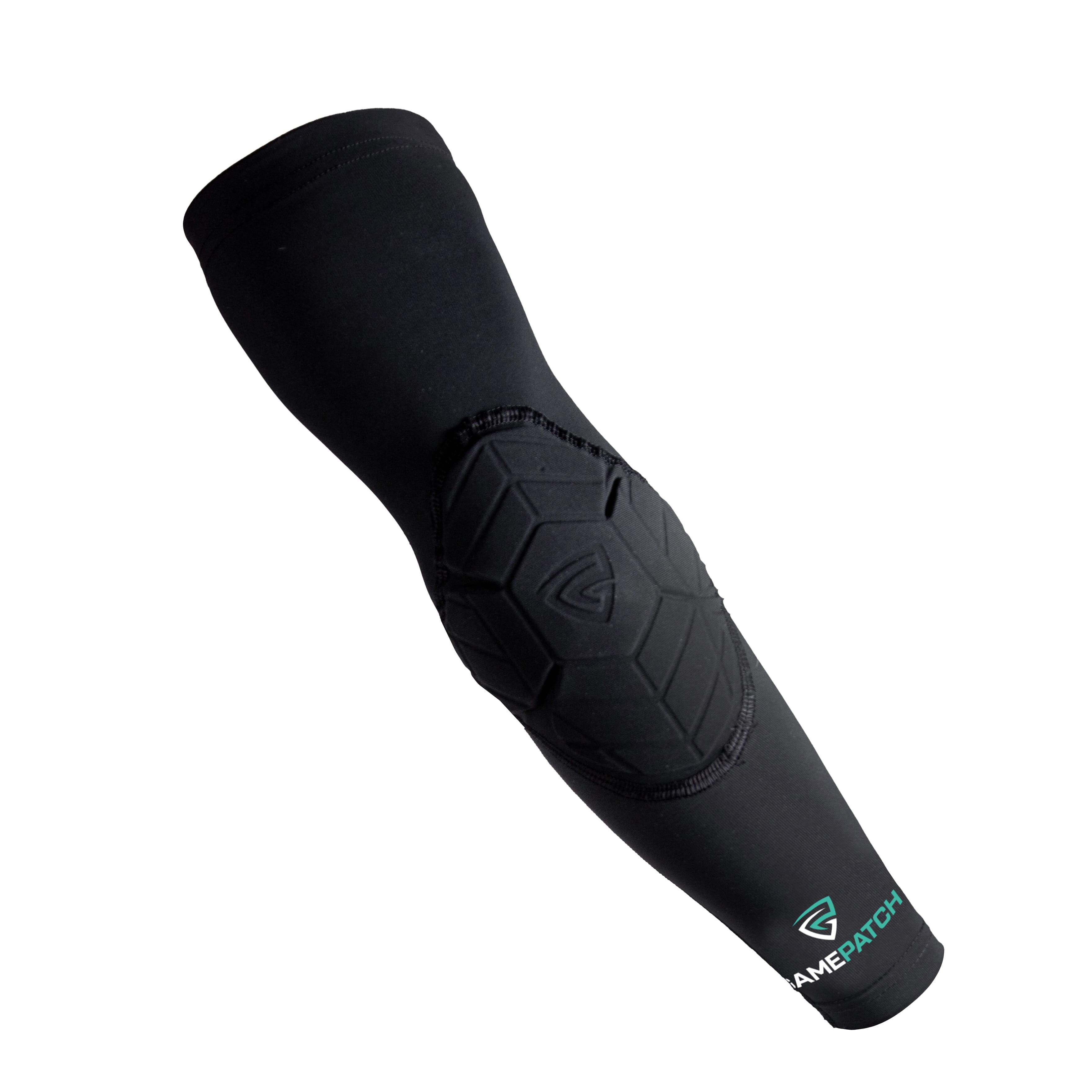 Black elbow pad with a brand logo on a white background