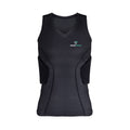 Black padded compression sleeveless shirt with a logo on a white background