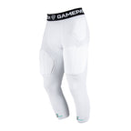 White athletic pants with a black waistband featuring 'Gamepatch' branding on a white background.