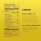 Nutrition facts label for a lemon-flavored product on a yellow background