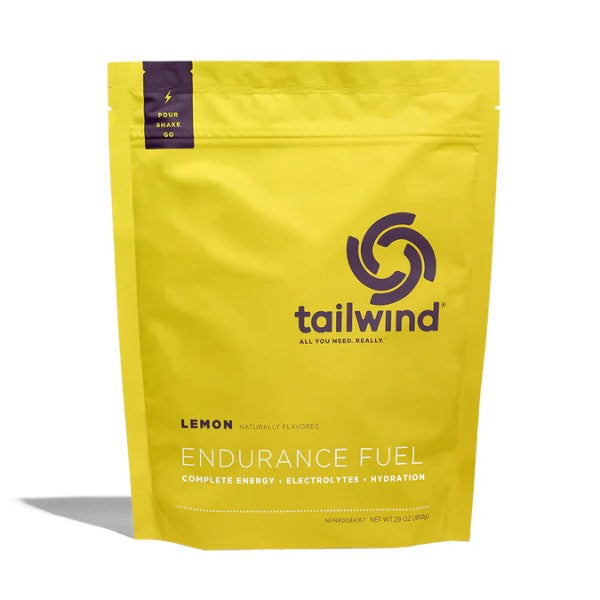 Yellow package of Tailwind Endurance Fuel with lemon flavor on a white background