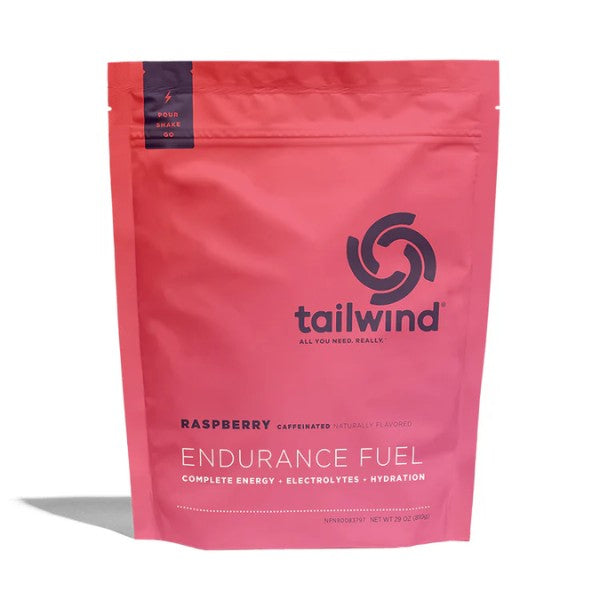 Pink package of Tailwind Raspberry Endurance Fuel on a white background