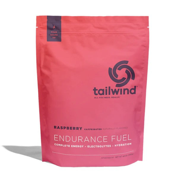 Pink package of Tailwind Raspberry Endurance Fuel on a white background