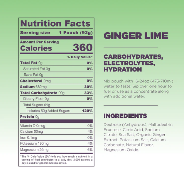tailwind high carb fuel ginger lime nutrition facts