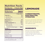 Nutrition facts label for lemonade on a yellow background
