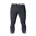 Black compression leggings with visible branding on a white background