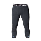 Black compression leggings with visible branding on a white background
