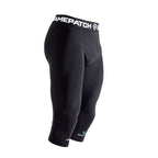 Black compression shorts with a visible brand logo on a white background