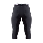 Black compression shorts with a brand logo on a white background