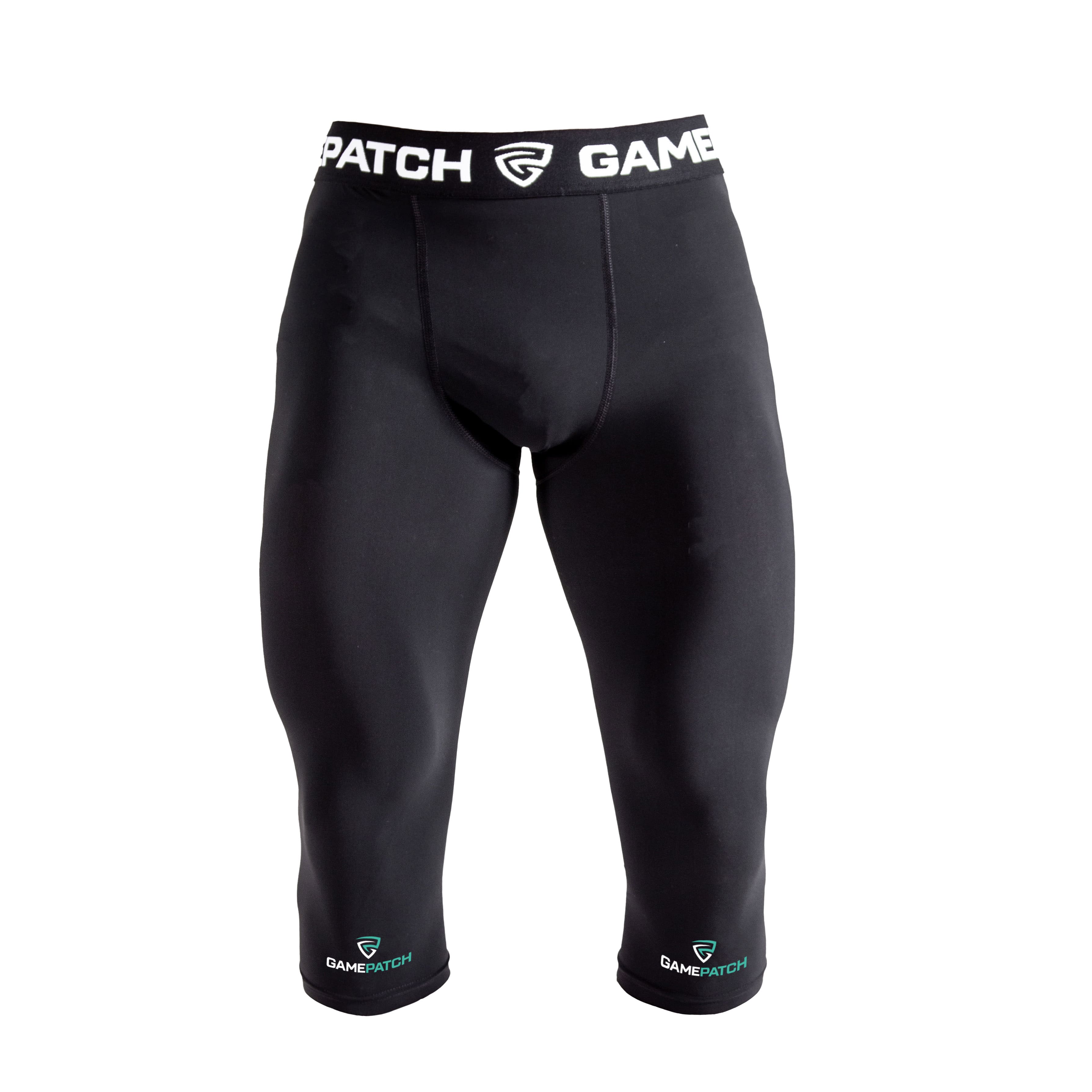 Black compression shorts with 'GamePlan' branding on a white background