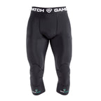 Black compression pants with knee pads on a white background
