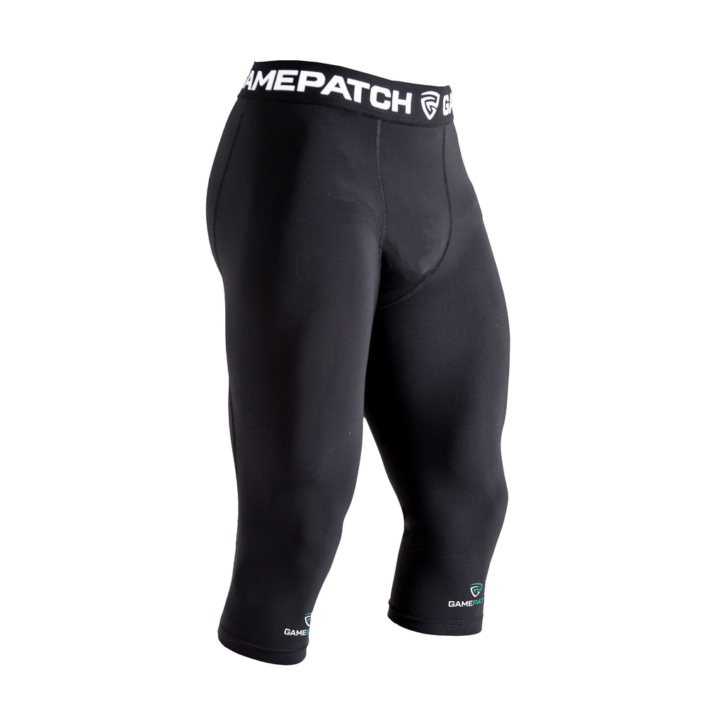 Black compression shorts with Gamepatch logo on a white background