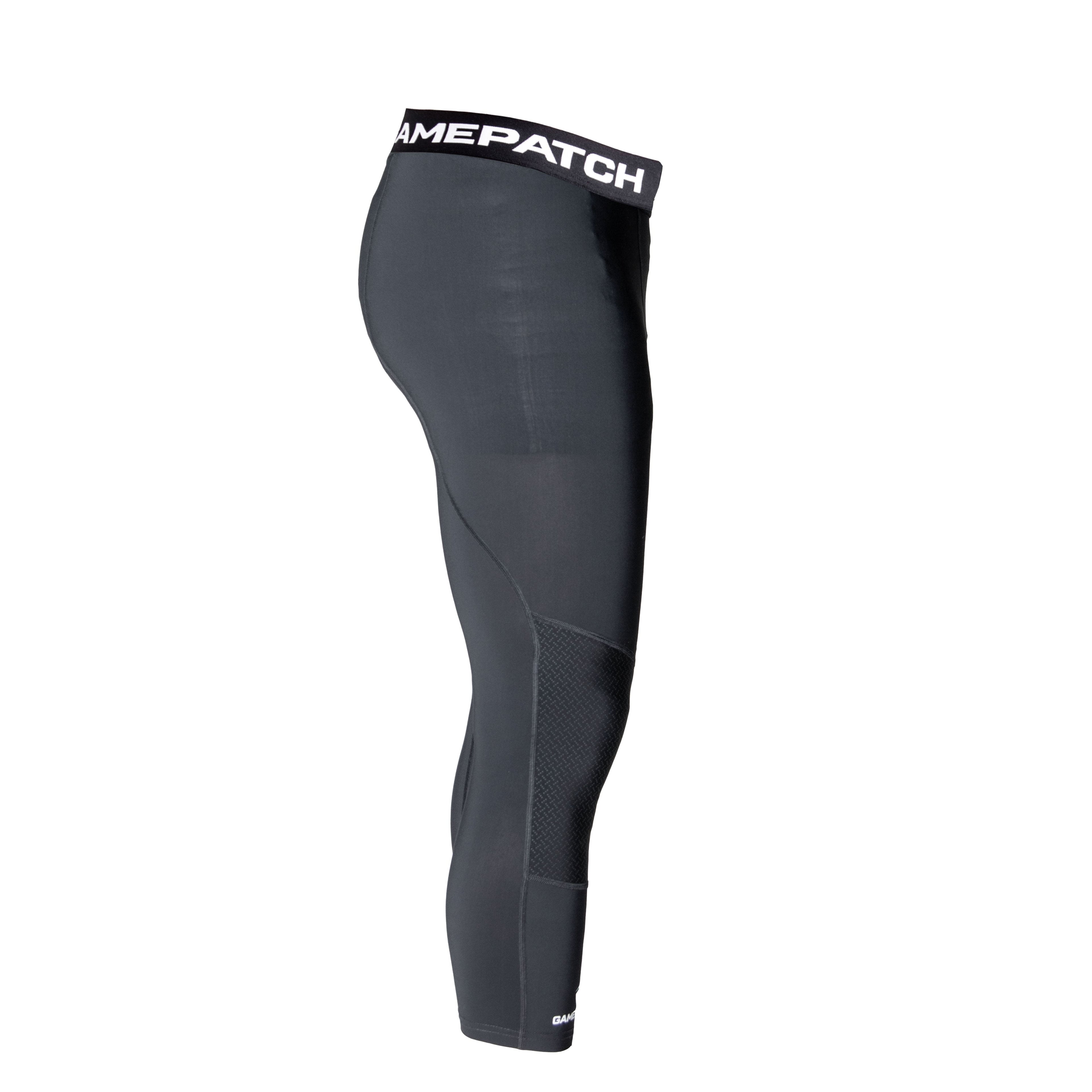 Black compression leggings with 'GAMEPATCH' branding on a white background