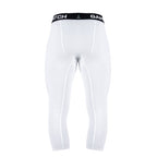 White compression leggings with black waistband on a white background