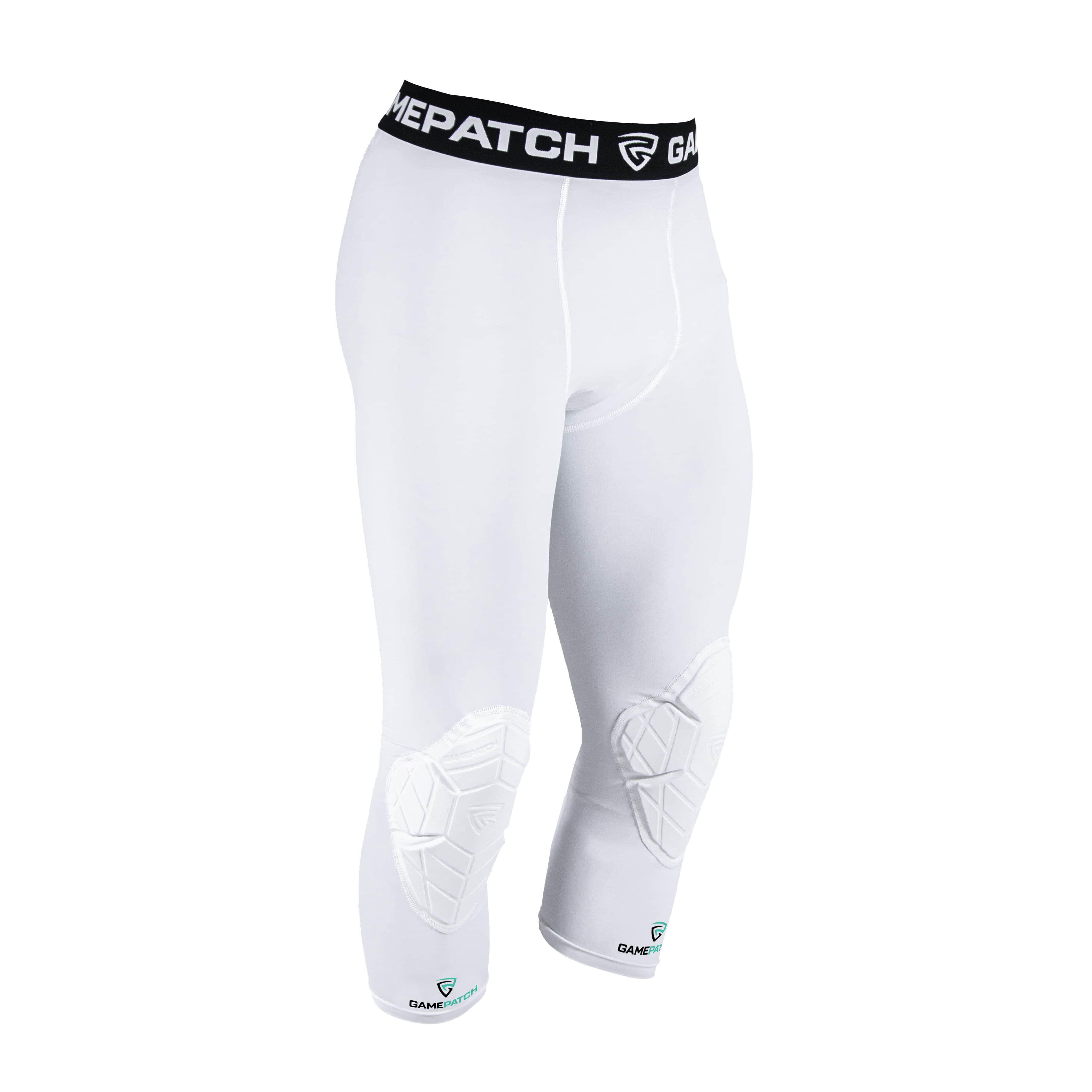 White compression shorts with a black waistband on a white background