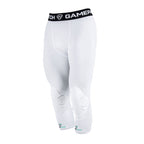 White compression leggings with black waistband on a white background