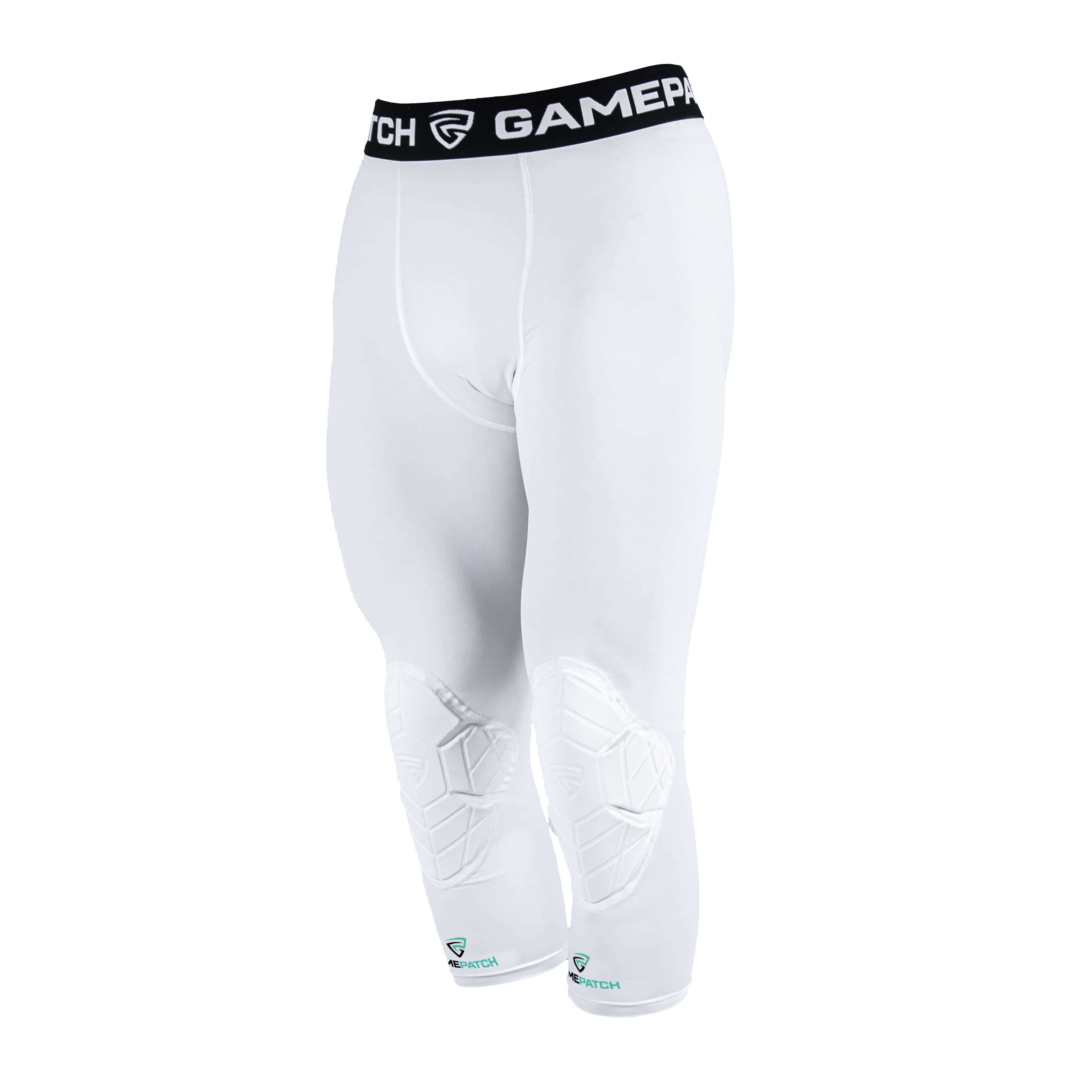 White compression leggings with black waistband on a white background