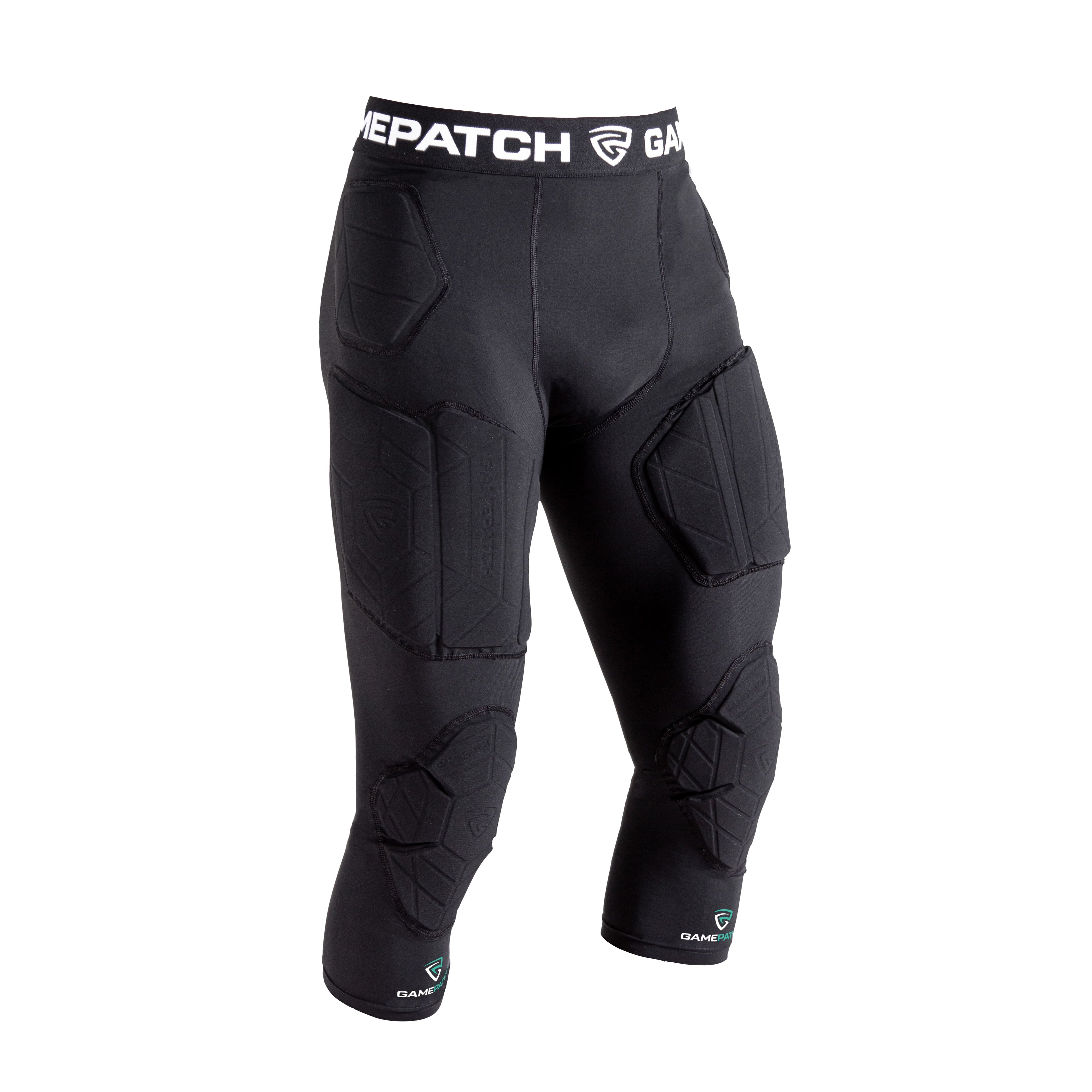 Black protective pants with GamePatch logo on a white background